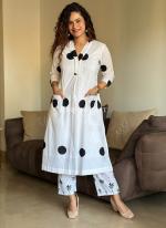Pure Cotton White Black Casual Wear Block Printed Kurti With Pant